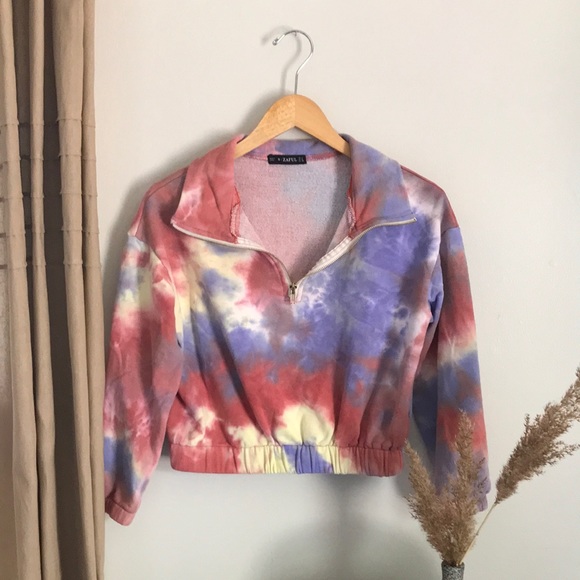 Cropped Tie Dye Pullover Sweatshirt Size Small - Picture 1 of 4
